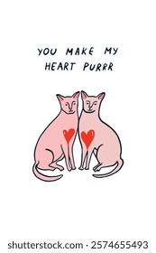 Valentine's day sphinx cats and hearts illustration poster.