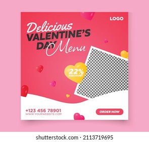 Valentine's day Spicher discount promotional  Food menu social media post template, valentine day discount for foodies, Valentine's day discount  post