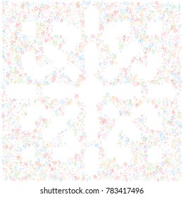 Valentines day splash background of a random scatter hearts isolated on white. Love explosion.