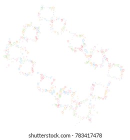 Valentines day splash frame or border of a random scatter hearts isolated on white. Love explosion.