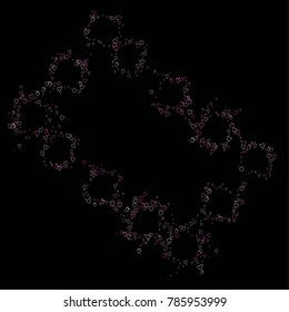 Valentines day splash frame or border of a random scatter hearts isolated on black. Love explosion.