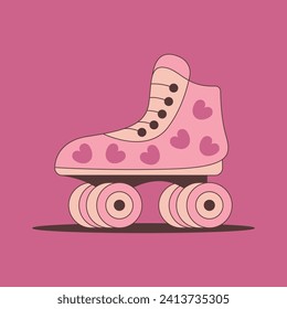 Valentine's Day. Sports roller skates with romantic hearts in the form of a pattern. Flat vector illustration.