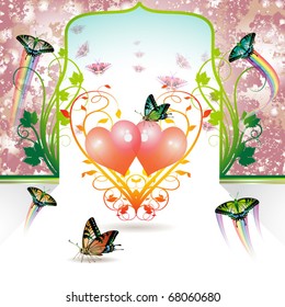 Valentine's day, Springtime love with butterflies, vector illustration