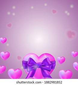 Valentines Day square background. Romantic design with realistic hearts. 