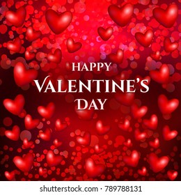 Valentine's day square background. Vector love illustration with 3d red hearts and confetti. Sale banner, special offers, discounts or greeting card.