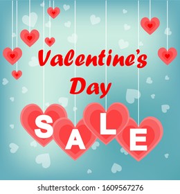 Valentine's Day square banner, flyer design of Sale Discount special offer. Vector illustration. Saint valentine's day offer square brochure. Vector template blue background.