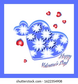 Valentine's day square  bright postcard. A lot of hearts and flowers.  Greeting card, invitation or banner template. Vector illustration