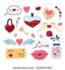 Valentine's Day Square Element Set. Valentine's day Collection element for design on white background. Isolated vector illustration.