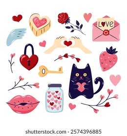 Valentine's Day Square Element Set. Valentine's day Collection element for design on white background. Isolated vector illustration.