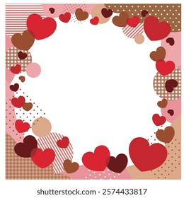 Valentine's Day square frame of cute red and chocolate colored hearts