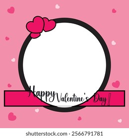Valentine's Day square with round shape  banner templates. Vector illustration with hearts and lite pink background. Suitable for social media post and web internet ads.