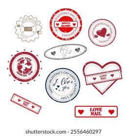 Valentine's Day stamps. Love's mail stamp. Vector illustration on transparent background. Can be used for labeling various goods and services, for scrapbooking and much more