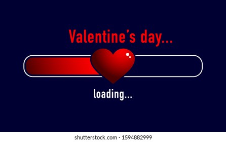 Valentine's day status bar with voluminous stylized heart on a blue background. Loading. Vector 