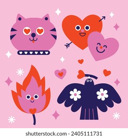 Valentine's day Sticker design. Happy valentines day decorative elements background. Valentine's Day celebration. February 14. Cartoon Vector illustration Sticker Template.
