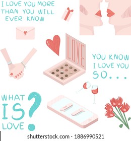 Valentine's day sticker set. Lyrics from songs, funny font.