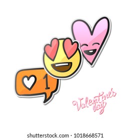 Valentines day stickers, Love emoji, icons, emoticons, vector illustration.