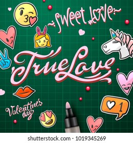 Valentines day stickers, love emoji, icons, emoticons, vector illustration.