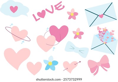 Valentine's day stickers, vector icons set, 14th of February