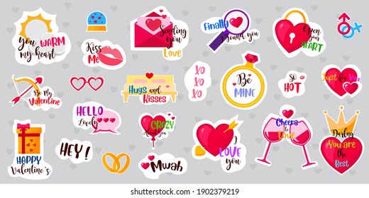 Valentine's day Stickers,elements and quotes.Love vector illustration for social network,web design,mobile messages,Social media,online communication,cards and printed material.sign and objects.