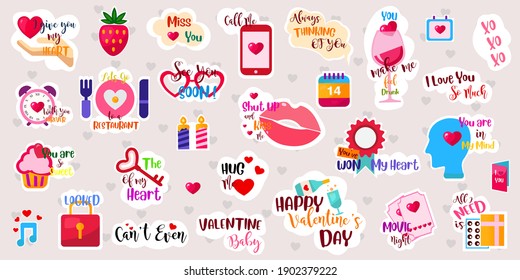 Valentine's day Stickers,elements and quotes.Love vector illustration for social network,web design,mobile messages,Social media,online communication,cards and printed material.sign and objects.