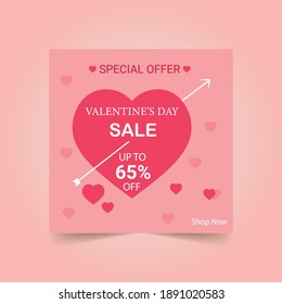 Valentines day store discount promotion. Valentine’s Day sale template. Template for a poster, flyer, banner, background.