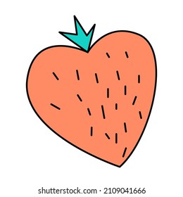Valentine's Day strawberries like love heart  doodle vector illustrations colored hand drawn