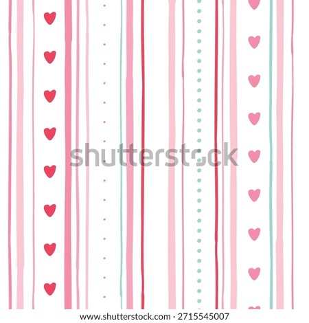 Valentine's day striped seamless pattern with hearts and dots for wallpapers, textile prints, wrapping paper, backgrounds, etc. Good for Women's amd Mother's day. EPS 10
