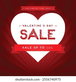 Valentine's day super sale 10%Off banner, Valentine's day offer Template with Discount Tag, Vector illustration design.