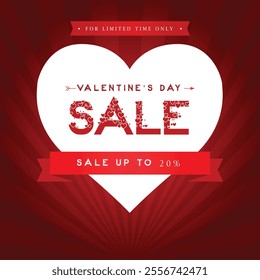 Valentine's day super sale 20%Off banner, Valentine's day offer Template with Discount Tag, Vector illustration design.