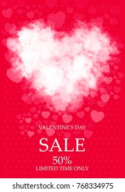 Valentines day super sale 50% background, poster template. Abstract background with heart ornaments.Vector illustration.