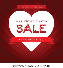 Valentine's day super sale 50%Off banner, Valentine's day offer Template with Discount Tag, Vector illustration design.