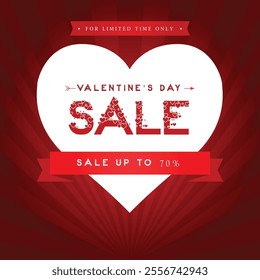 Valentine's day super sale 70%Off banner, Valentine's day offer Template with Discount Tag, Vector illustration design.