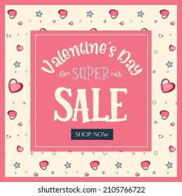 Valentines day super sale banner template with hearts