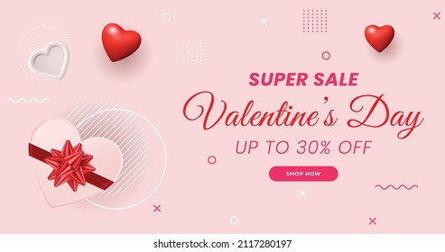 Valentines day Super sale banner,  Valentines day  offer Template with Discount Tag
