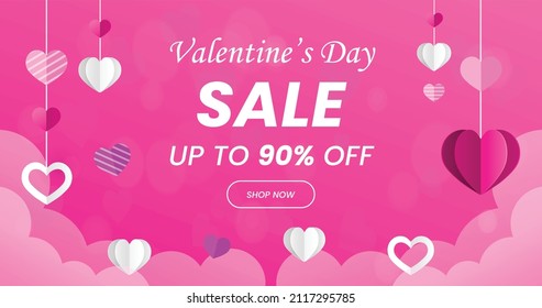 Valentines day Super sale banner,  Valentines day  offer Template with Discount Tag, Vector illustration design.
