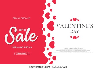 Valentine's day super sale with hearts background. Illustrator Vector