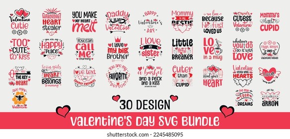 Paquete de svg de San Valentín. Paquete svg de diseño de camisetas de San Valentín