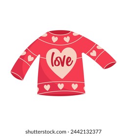 Valentinstag-Pullover. Rote Liebe Kleidung, Paar romantische Geschenk Cartoon Vektor-Illustration