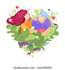 Valentines day sweet card vector flat illustration. Concept of growing love