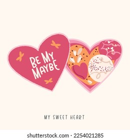 Valentines day sweet cookies candy heart box. Vector Romance card illustration isolated on beige background