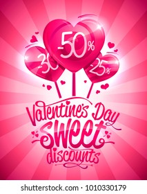 Valentine's day sweet discounts sale poster design, heart shaped candies