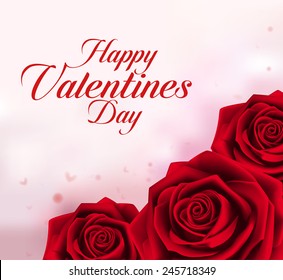 Valentines Day Sweet Red Roses Background For Lovers. Mesh Vector Illustration