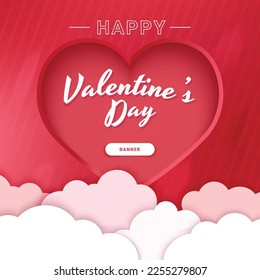 Valentine's day sweet scene for display presentation. Abstract 3D red room in hearth shape window. Vector geometric design.