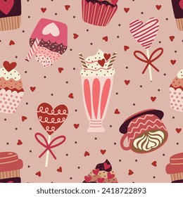 Valentine's Day Sweet Treats on Blush Pink Seamless Pattern Design