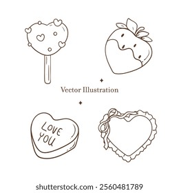 Valentine's Day Sweet Treats Outline Vector Illustration