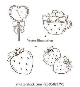 Valentine's Day Sweet Treats Outline Vector Illustration