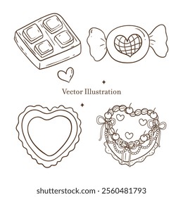 Valentine's Day Sweet Treats Outline Vector Illustration