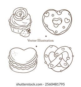 Valentine's Day Sweet Treats Outline Vector Illustration