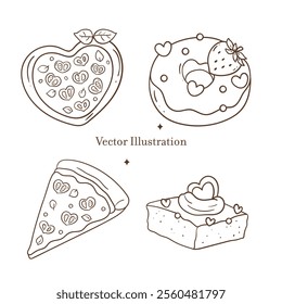 Valentine's Day Sweet Treats Outline Vector Illustration