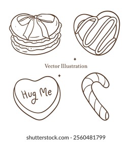 Valentine's Day Sweet Treats Outline Vector Illustration